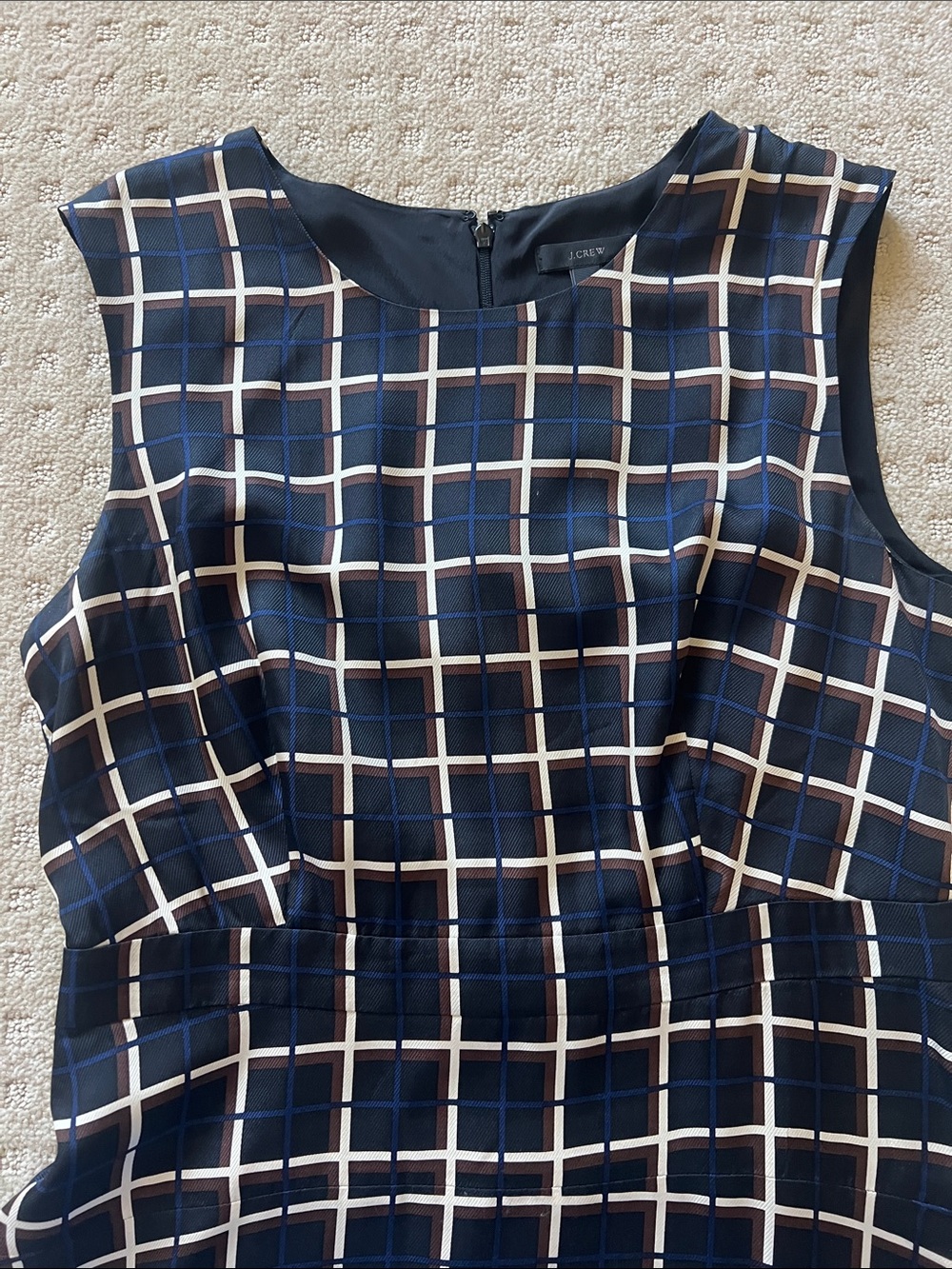 J. Crew Navy and White Windowpane Sleeveless A-Line Dress - Picture 2 of 4